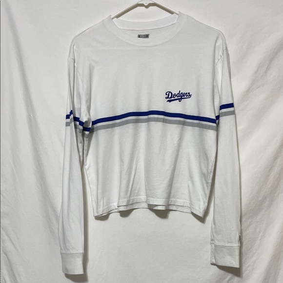 Dodgers Tailgate White Long Sleeve Dodgers Shirt/ Blue Gray Stripes Sz Sm Nice - Picture 7 of 8
